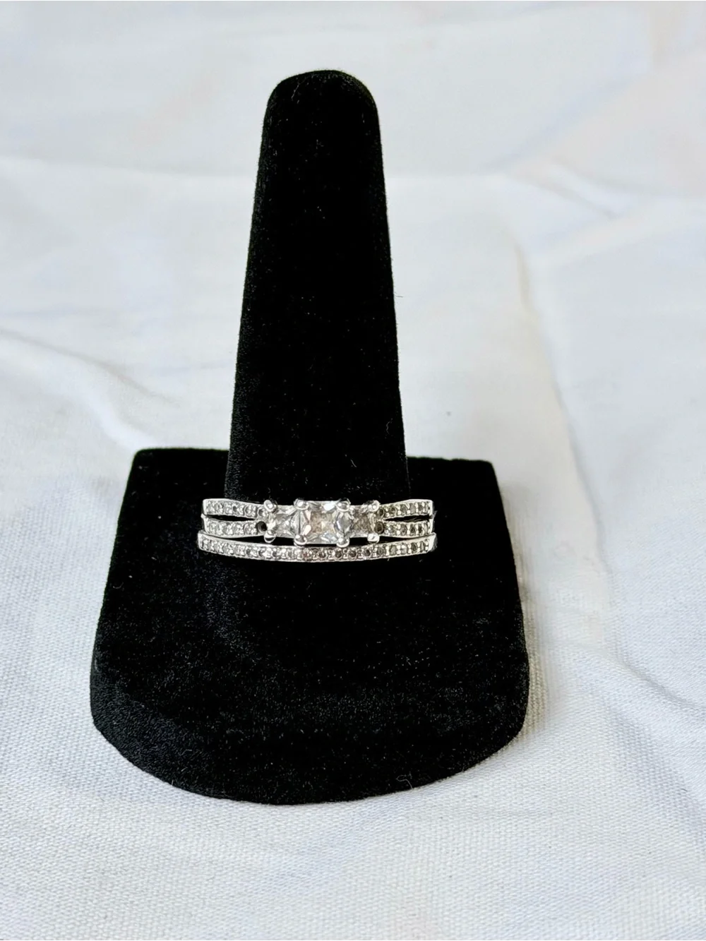 925 Sterling Silver Bridal Wedding Ring Set Size 9.5